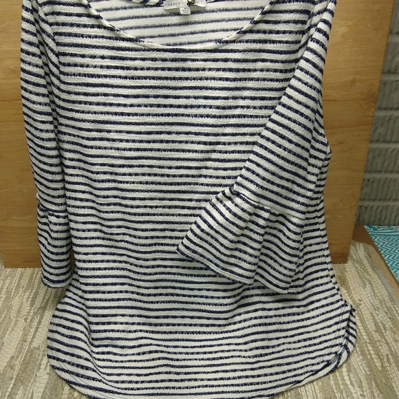 Navy and white stripe 3/4 sleeve blouse, 1x - Picture 4 of 4